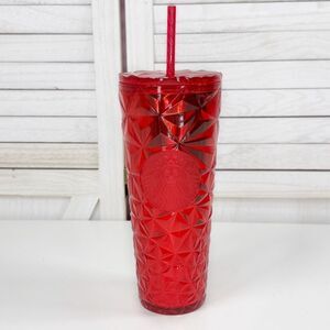 Starbucks Diamond Prism Crystal Acrylic Tumbler Cup Red 24oz Venti
